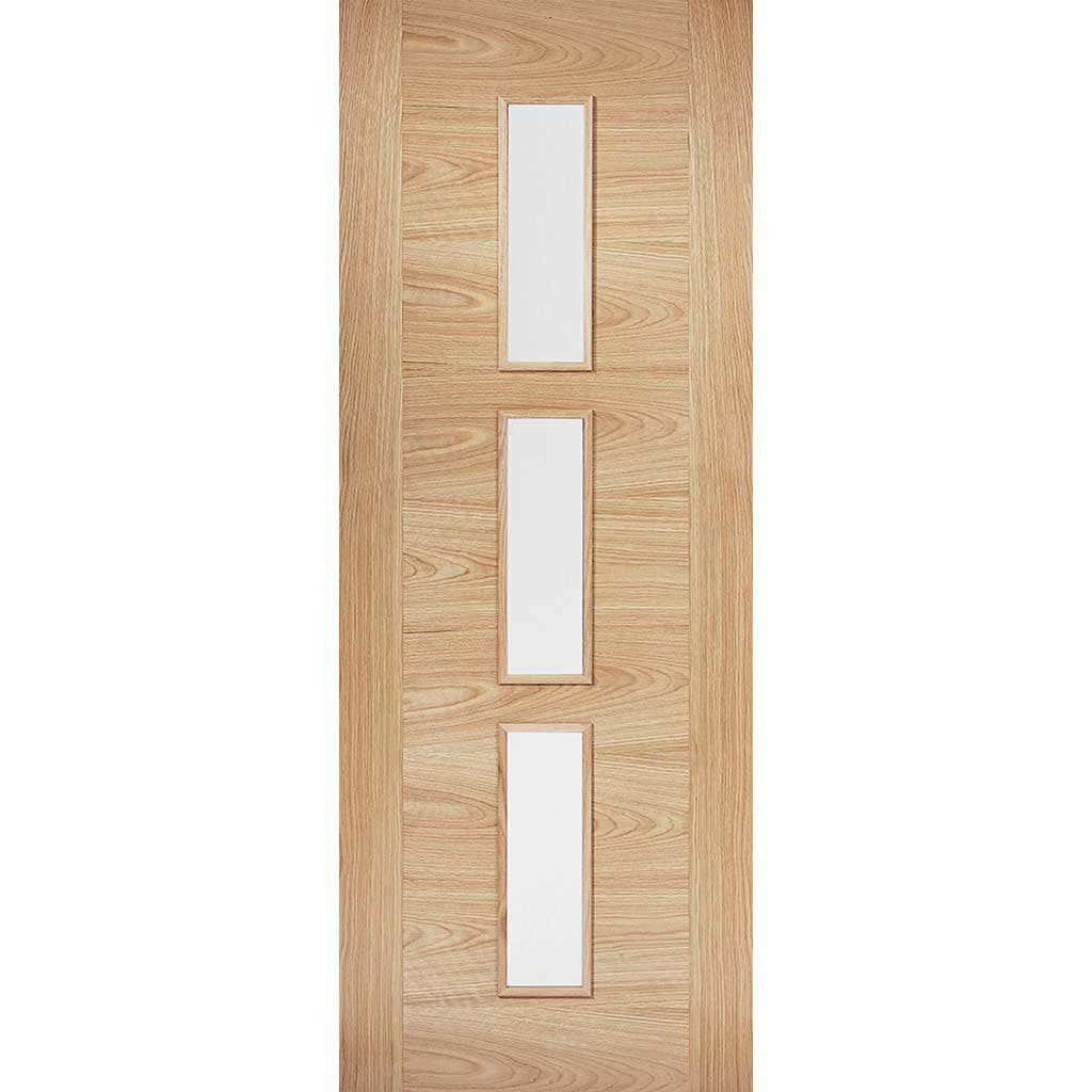 Bespoke Thruslide Surface Sofia 3L Oak Door - Clear Glass - Sliding Door and Track Kit - Prefinished