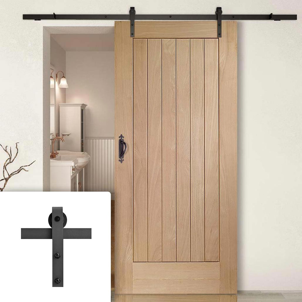 Single Sliding Door & Black Barn Track - Suffolk Oak Door - Prefinished