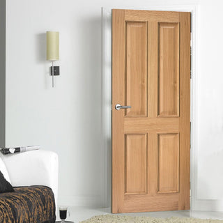 Image: regency oak 4 panel solid door with raised mouldings 