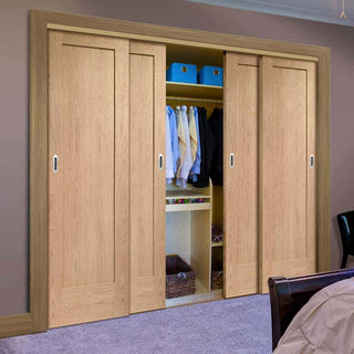 Image: Minimalist Wardrobe Door & Frame Kit - Four Pattern 10 Oak 1 Panel Doors - Unfinished