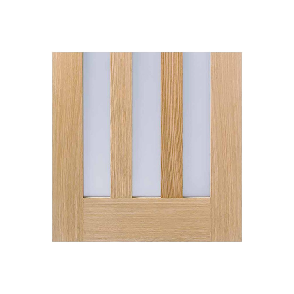Three Sliding Wardrobe Doors & Frame Kit - Utah 3 Pane Oak Door - Frosted Glass - Prefinished