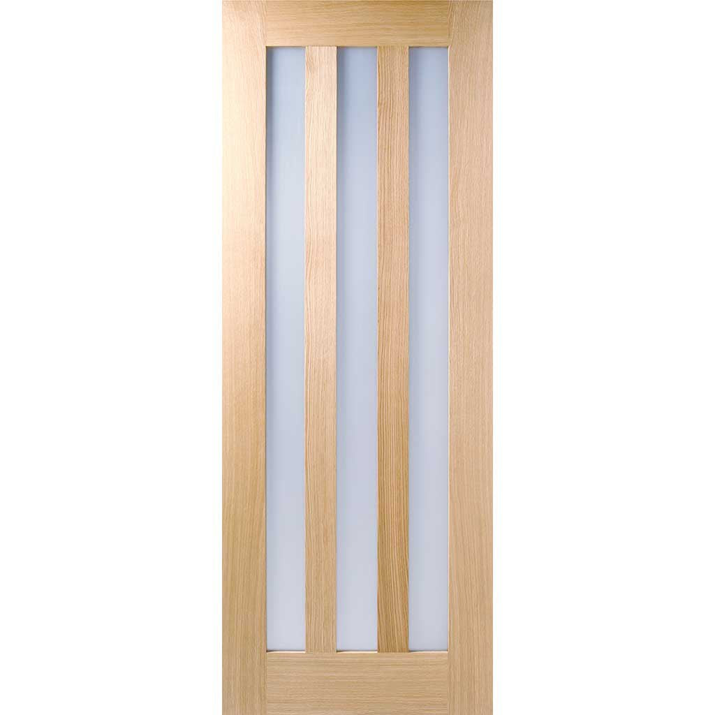 Two Sliding Doors and Frame Kit - Utah 3 Pane Oak Door - Frosted Glass - Prefinished