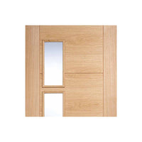 Bespoke Thruslide Surface Vancouver Oak 4L Door - Clear Glazed Offset - Prefinished Sliding Double Door and Track Kit