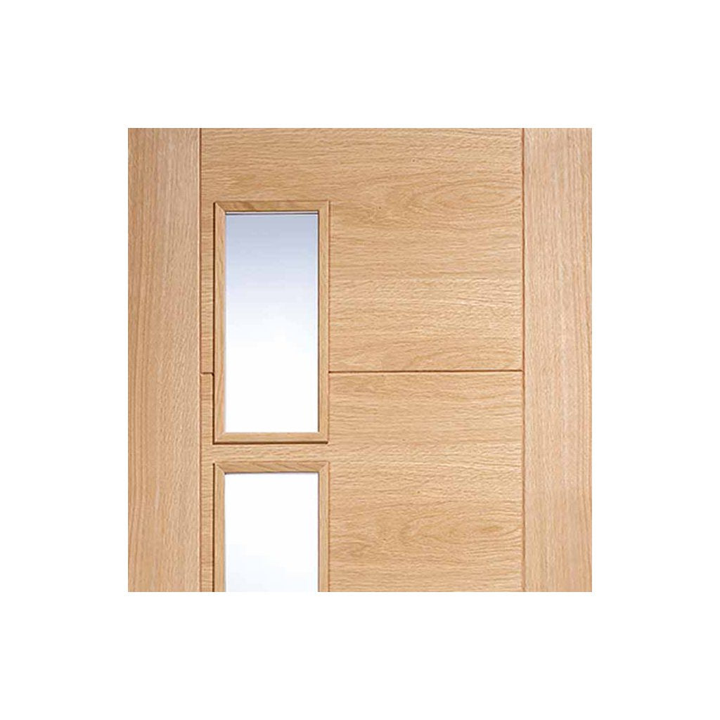 Single Sliding Door & Wall Track - Vancouver 4 Pane Oak Door - Clear Glazed Offset - Prefinished