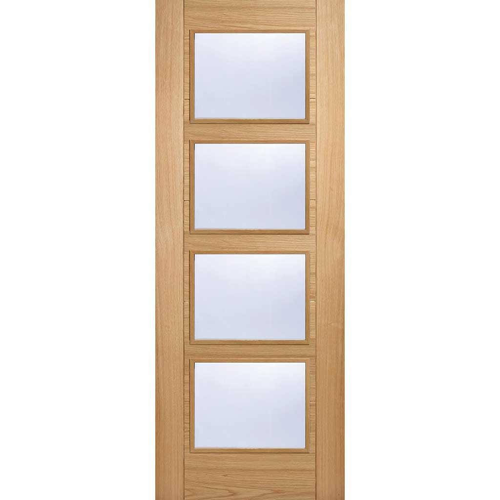 Bespoke Thruslide Surface Vancouver Oak 4L Door - Clear Glass - Prefinished Sliding Double Door and Track Kit