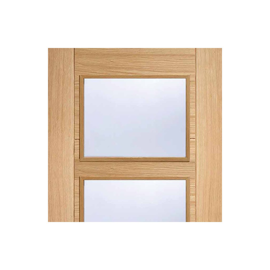 Three Folding Doors & Frame Kit - Vancouver 4 Pane Oak 2+1 - Clear Glass - Prefinished