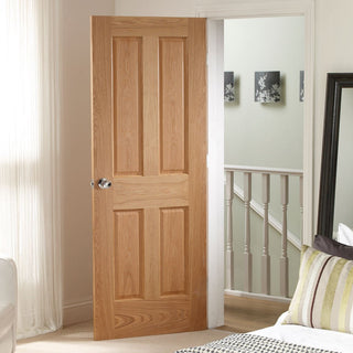 Image: Simpli Door Set - Victorian Oak 4 Panel Door - No Raised Mouldings - Prefinished