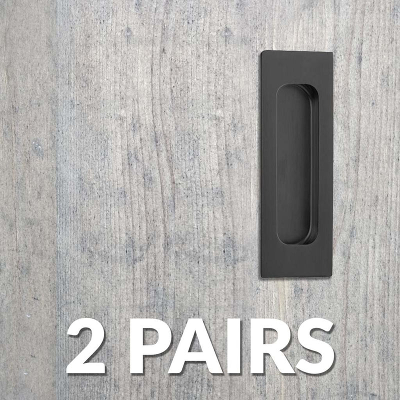 Two Pairs of Chester 120mm Sliding Door Oblong Flush Pulls - Matt Black Finish