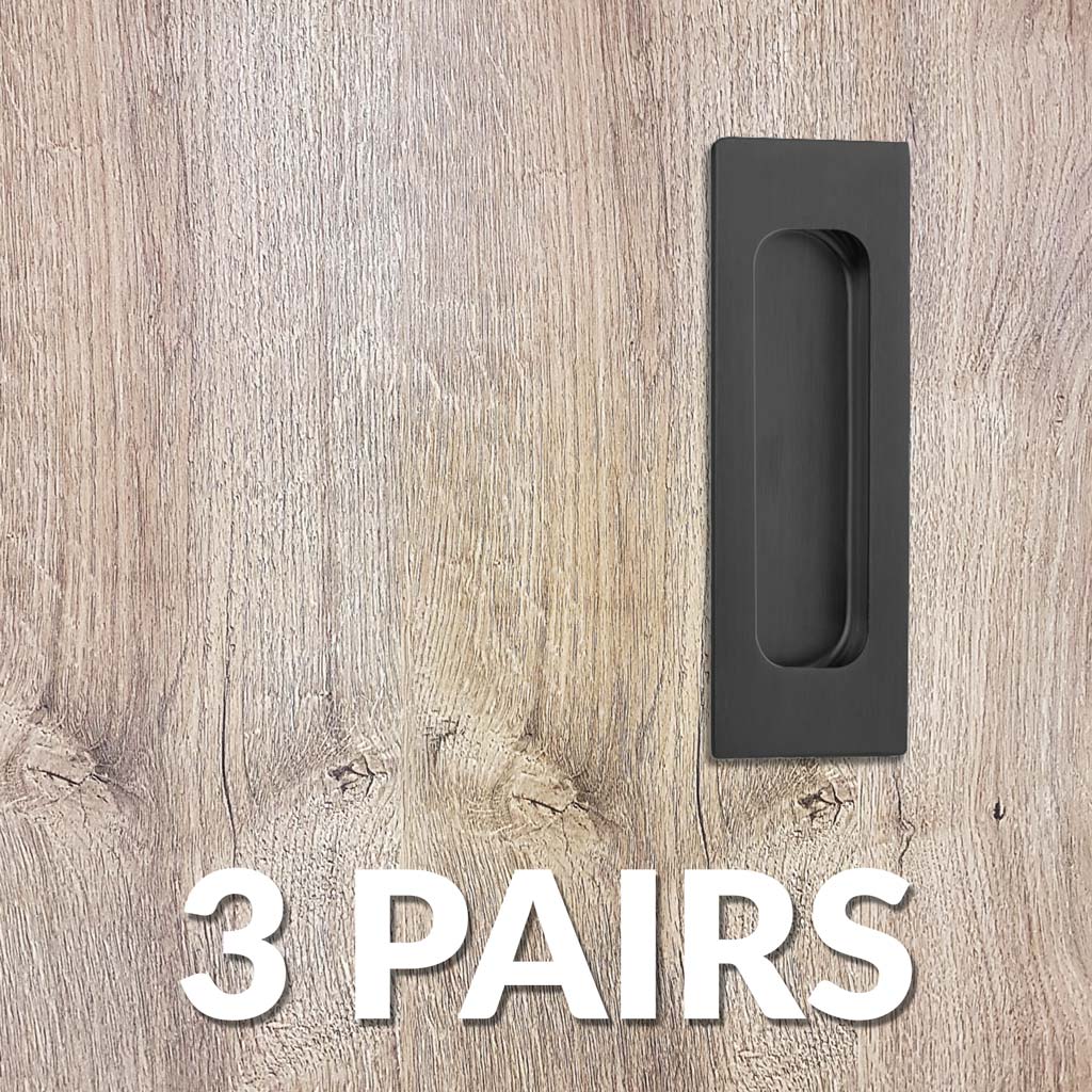 Three Pairs of Chester 120mm Sliding Door Oblong Flush Pulls - Matt Black Finish