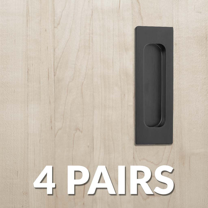 Four Pairs of Chester 120mm Sliding Door Oblong Flush Pulls - Matt Black Finish