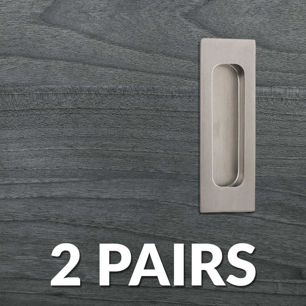 Two Pairs of Chester 120mm Sliding Door Oblong Flush Pulls - Satin Stainless Steel