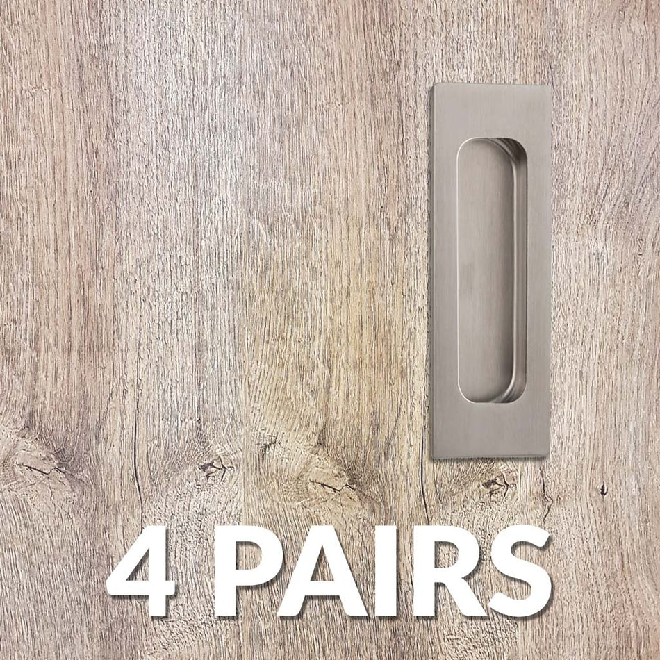 Four Pairs of Chester 120mm Sliding Door Oblong Flush Pulls - Satin Stainless Steel