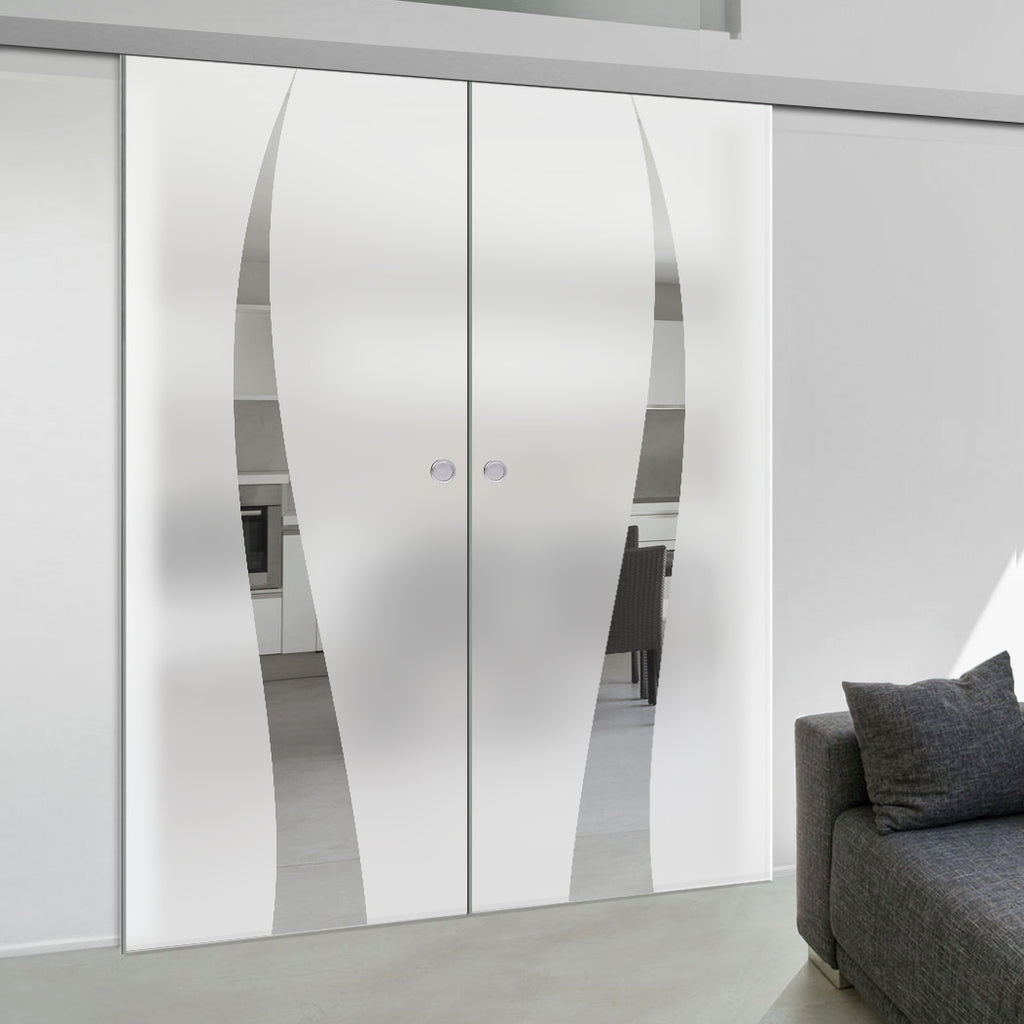 Double Glass Sliding Door - Roslin 8mm Obscure Glass - Clear Printed Design - Planeo 60 Pro Kit