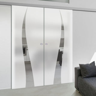 Image: Double Glass Sliding Door - Roslin 8mm Obscure Glass - Clear Printed Design - Planeo 60 Pro Kit