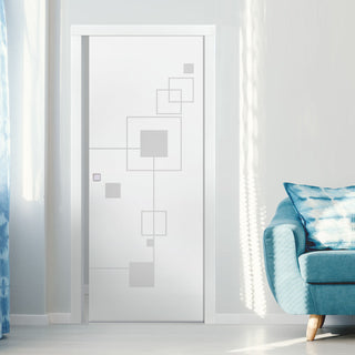 Image: Geometric Zoom 8mm Obscure Glass - Obscure Printed Design - Single Evokit Glass Pocket Door