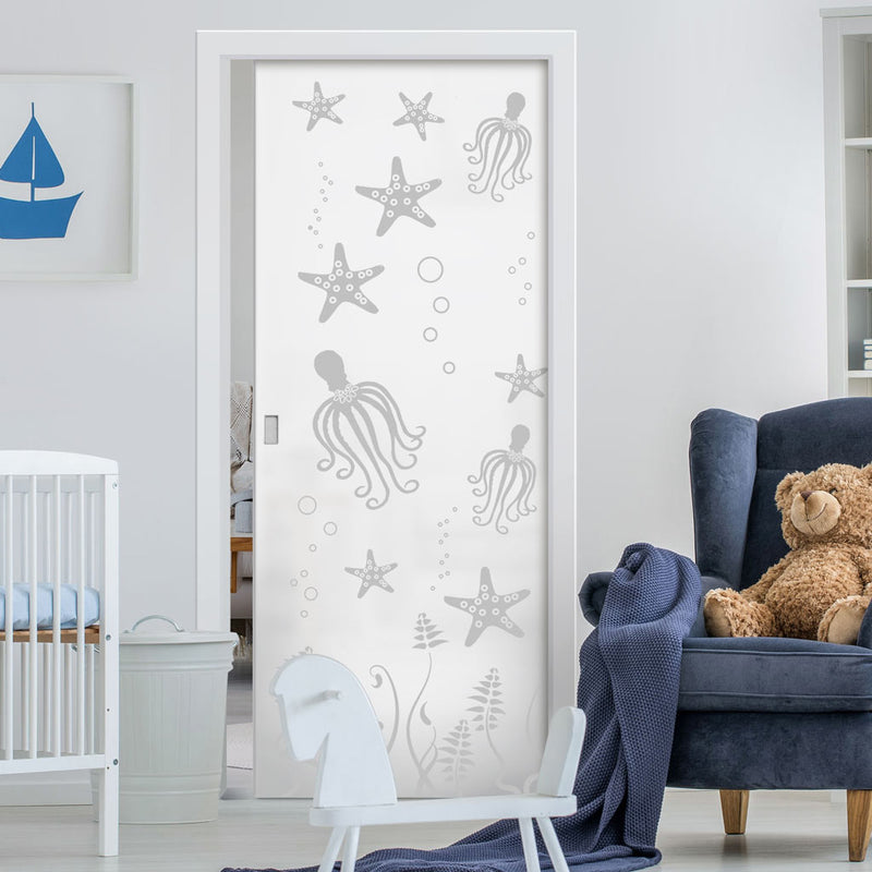 Octopus 8mm Obscure Glass - Obscure Printed Design - Single Evokit Glass Pocket Door