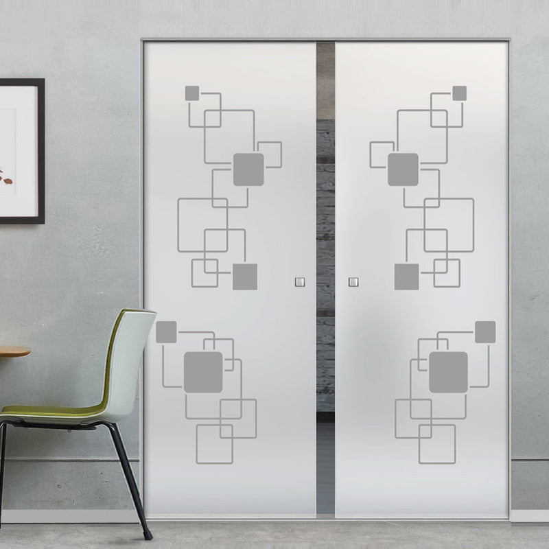 Geometric Pattern 8mm Obscure Glass - Obscure Printed Design - Double Absolute Pocket Door