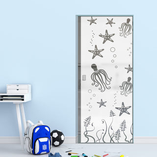 Image: Octopus 8mm Obscure Glass - Clear Printed Design - Single Absolute Pocket Door