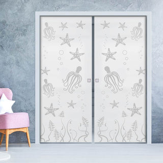 Image: Octopus 8mm Obscure Glass - Obscure Printed Design - Double Evokit Glass Pocket Door
