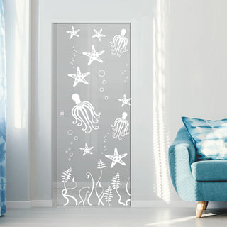 Image: Octopus 8mm Clear Glass - Obscure Printed Design - Single Absolute Pocket Door