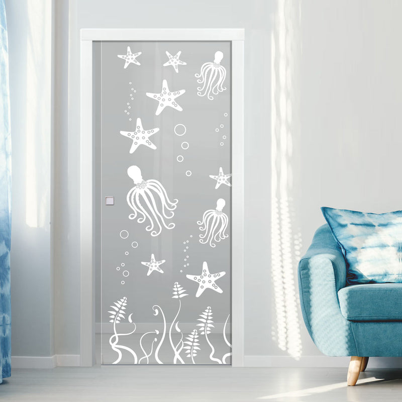Octopus 8mm Clear Glass - Obscure Printed Design - Single Evokit Glass Pocket Door