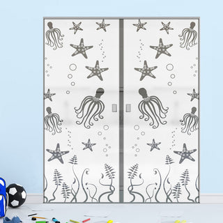 Image: Octopus 8mm Obscure Glass - Clear Printed Design - Double Absolute Pocket Door