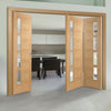 Three Folding Doors & Frame Kit - Vancouver 4 Pane Oak 2+1 - Clear Glazed Offset - Prefinished