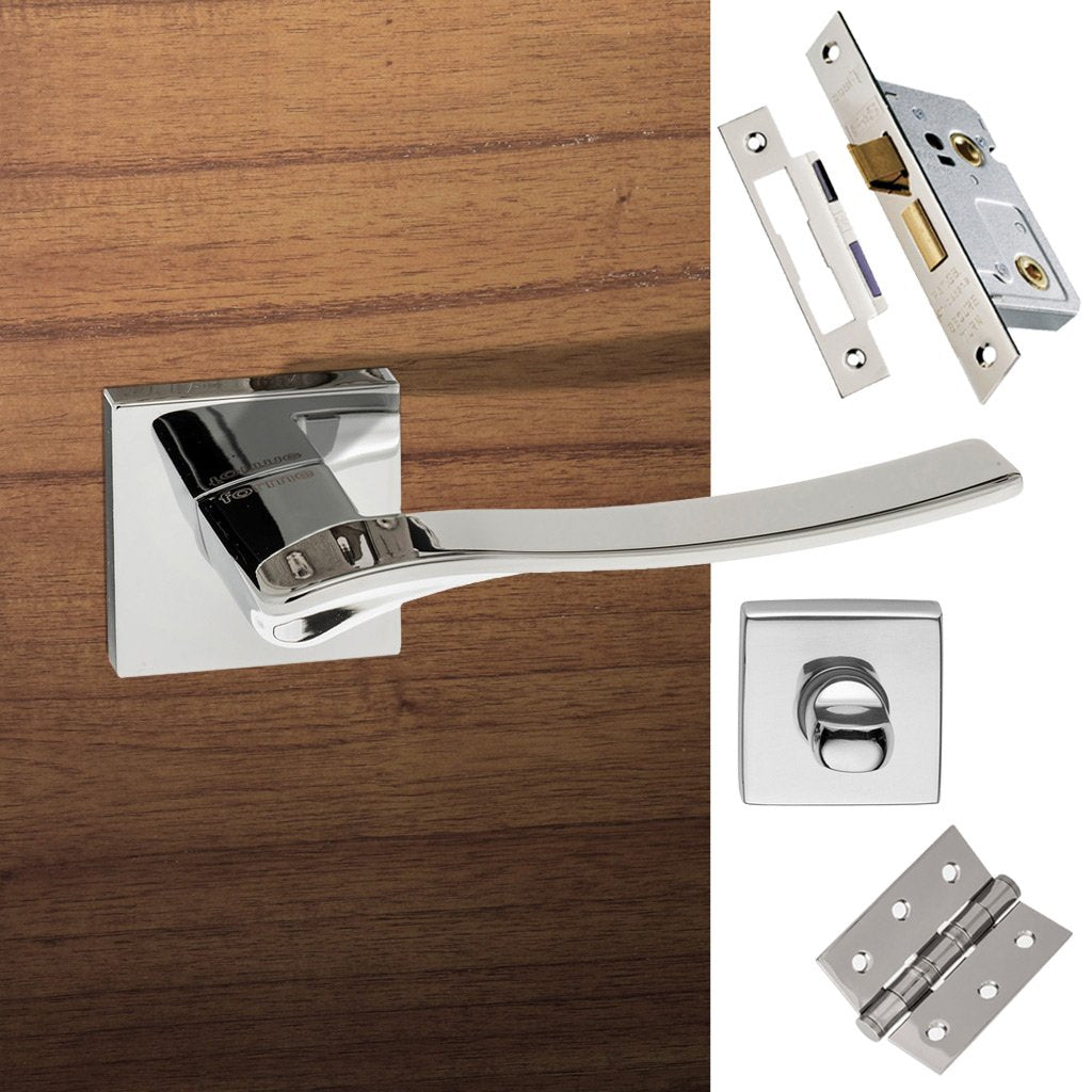 Olimpia Forme Designer Bathroom Lever on Minimal Square Rose - Polished Chrome Handle Pack