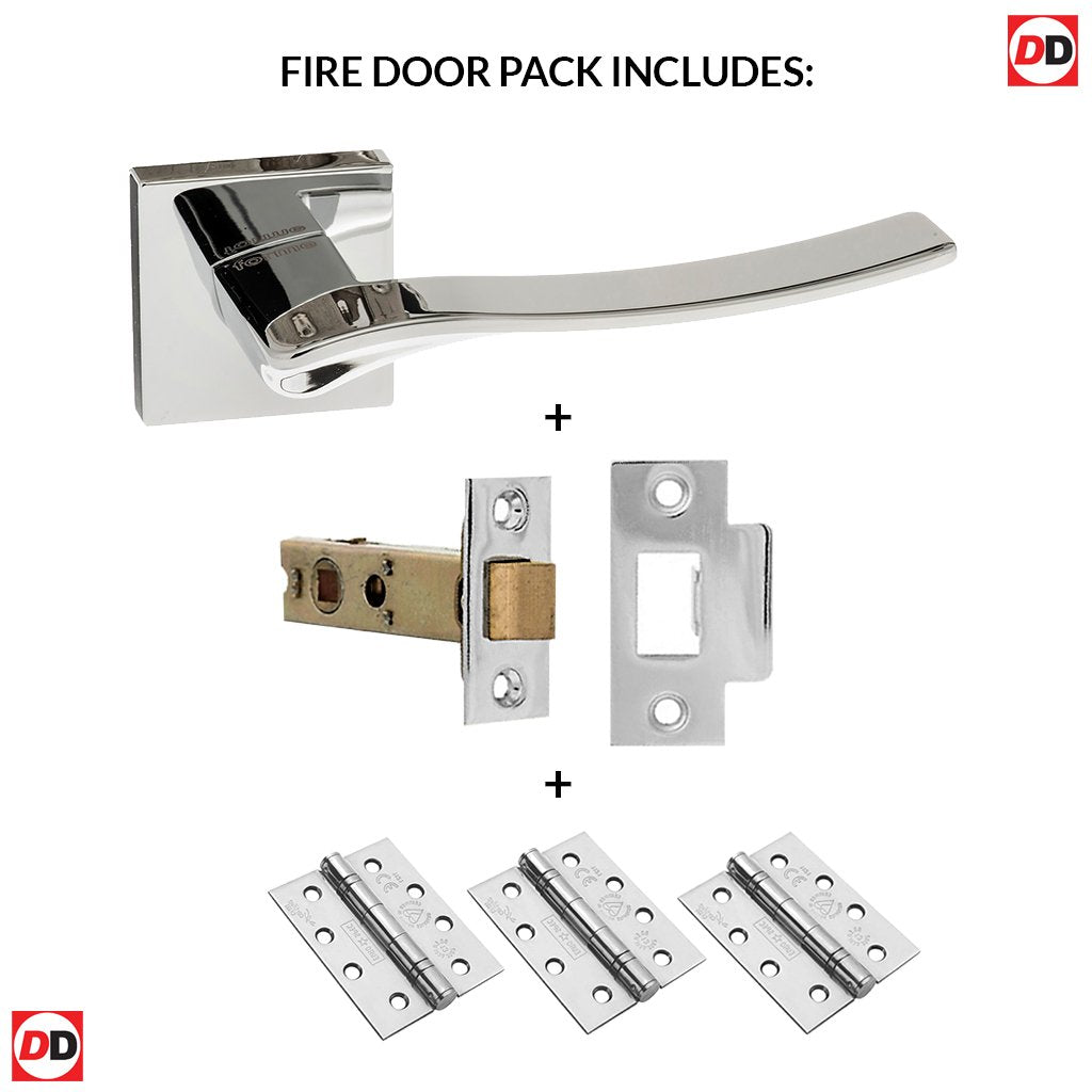 Olimpia Forme Designer Fire Lever on Minimal Square Rose - Polished Chrome Handle Pack