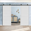 Top Mounted Black Sliding Track & Solid Wood Double Doors - Eco-Urban® Oslo 7 Panel Doors DD6400 - Cloud White Premium Primed