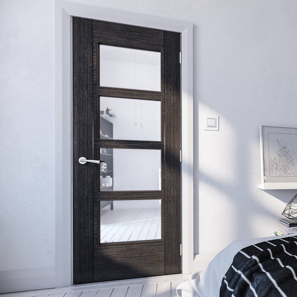 Bespoke Montreal Prefinished Dark Grey Ash Internal Door - Clear Glass
