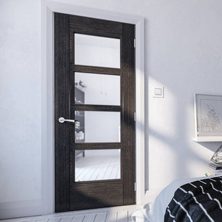 Image: Bespoke Montreal Prefinished Dark Grey Ash Internal Door - Clear Glass