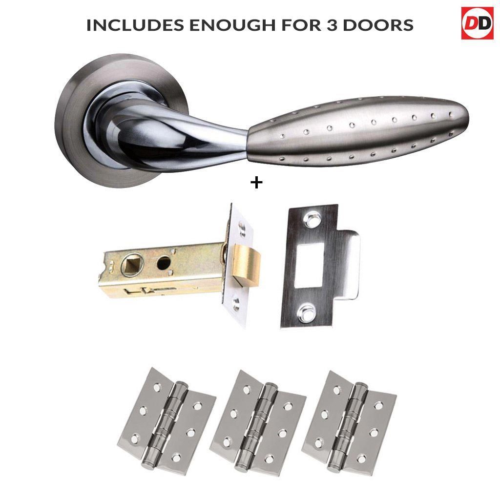 Three Pack Oran Mediterranean Lever On Rose - Satin Nickel - Polished Chrome Handle