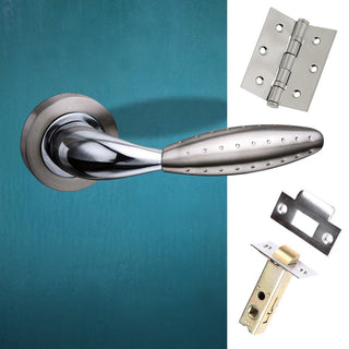 Image: Oran Mediterranean Lever On Rose - Satin Nickel - Polished Chrome Handle Pack