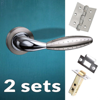 Image: Two Pack Oran Mediterranean Lever On Rose - Satin Nickel - Polished Chrome Handle