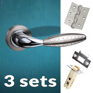 Image: Three Pack Oran Mediterranean Lever On Rose - Satin Nickel - Polished Chrome Handle