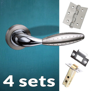 Image: Four Pack Oran Mediterranean Lever On Rose - Satin Nickel - Polished Chrome Handle