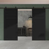Top Mounted Black Sliding Track & Solid Wood Double Doors - Eco-Urban® Orkney 3 Panel Doors DD6403 - Shadow Black Premium Primed