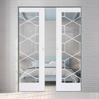 Image: Orly Absolute Evokit Double Pocket Door - Clear Glass - White Primed