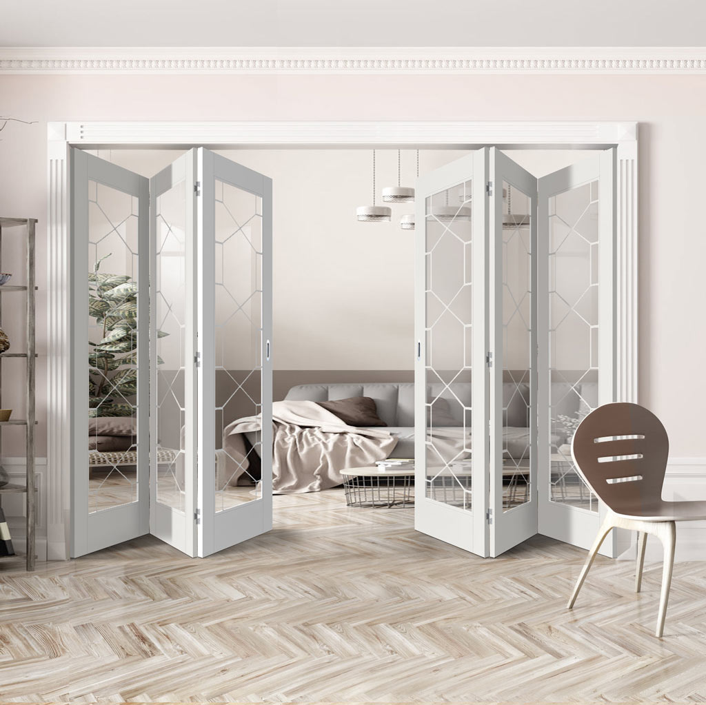 Six Folding Doors & Frame Kit - Orly 3+3 - Clear Glass - White Primed