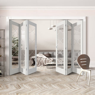 Image: Six Folding Doors & Frame Kit - Orly 3+3 - Clear Glass - White Primed
