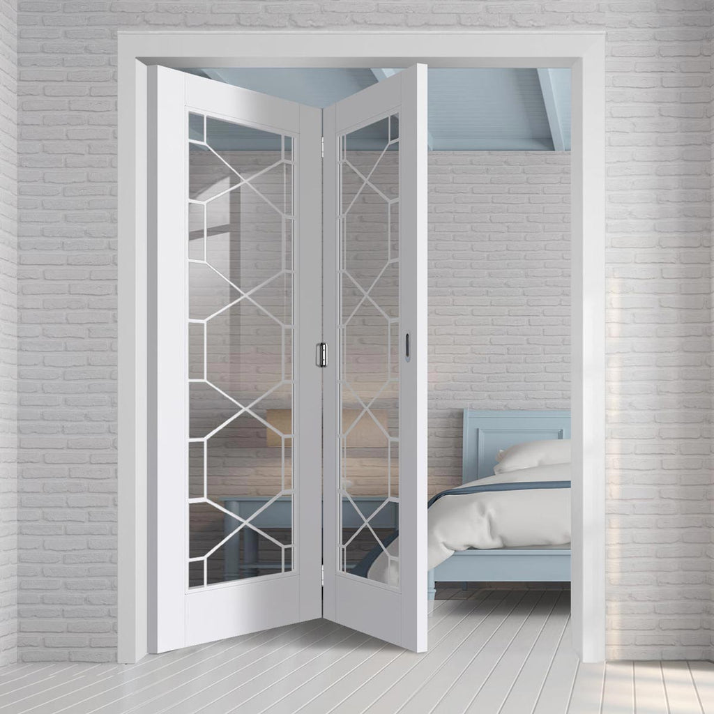 Two Folding Doors & Frame Kit - Orly 2+0 - Clear Glass - White Primed