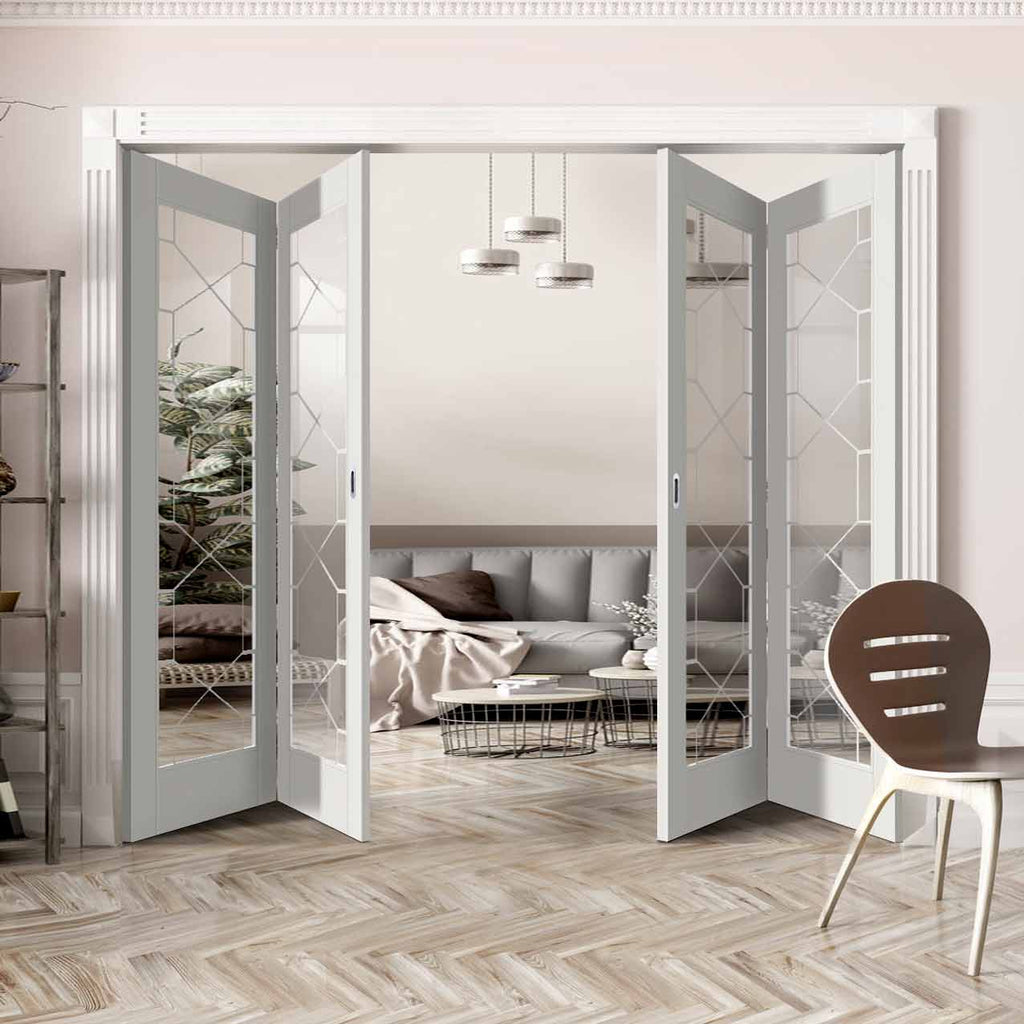 Four Folding Doors & Frame Kit - Orly 2+2 - Clear Glass - White Primed