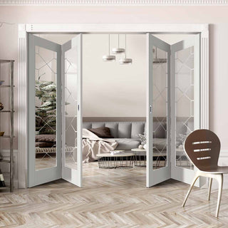 Image: Four Folding Doors & Frame Kit - Orly 2+2 - Clear Glass - White Primed