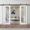Top Mounted Black Sliding Track & Double Door - Orly Doors - Clear Glass - White Primed