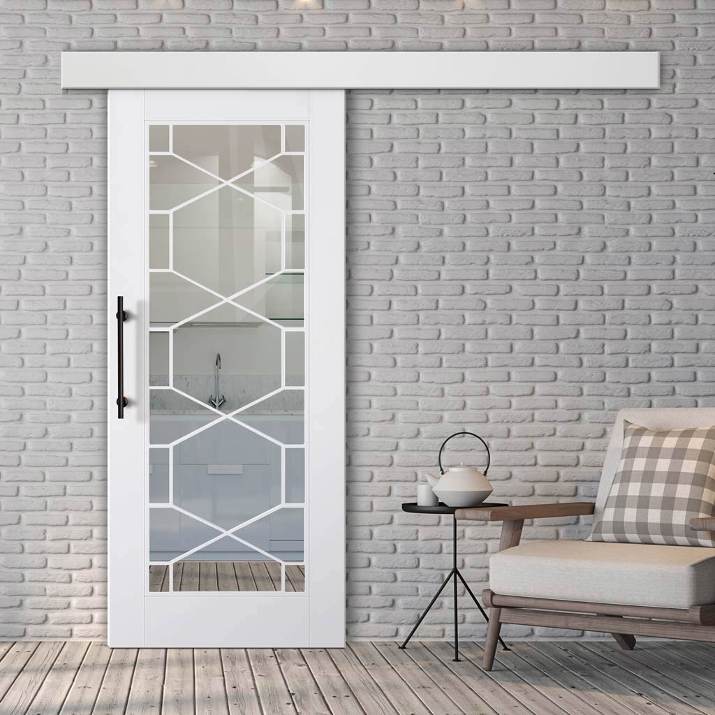 Single Sliding Door & Wall Track - Orly Door - Clear Glass - White Primed