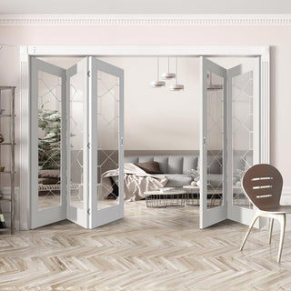 Image: Five Folding Doors & Frame Kit - Orly 3+2 - Clear Glass - White Primed