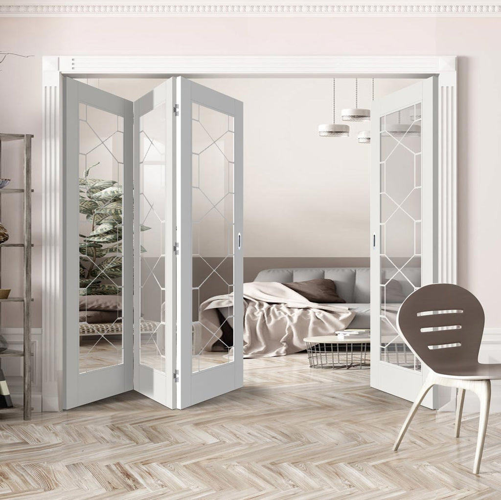 Four Folding Doors & Frame Kit - Orly 3+1 - Clear Glass - White Primed