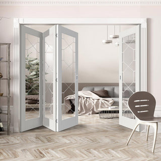 Image: Four Folding Doors & Frame Kit - Orly 3+1 - Clear Glass - White Primed