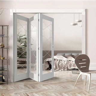 Image: Three Folding Doors & Frame Kit - Orly 3+0 - Clear Glass - White Primed